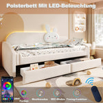 Children's Sofa Bed 90x200 with Storage & LED, Beige Velvet