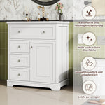 Bathroom Vanity Unit with Ceramic Sink and Drop-down Drawer, White