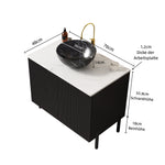 76cm Bathroom Vanity Unit with Stone Pattern Basin and Sintered Stone Countertop, Black