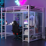 Metal Loft Bed, 140x200cm Junior Double with Desk & Storage, White