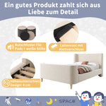 Upholstered Children's Bed, Single Sleigh with Cosmic Pattern, Beige Velvet
