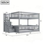 Bunk Bed 140x200 with Safety Stairs & Drawers, Grey Wood