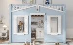 Children's Loft Bed 90x200cm with Ladder & Window, Blue Wood