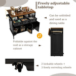 Kitchen Island Mobile Storage Cart with Dividers & Towel Rail - Wood Grain Black