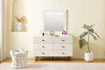 Modern Sideboard and Mirror Set, 6-Drawer Chest, White