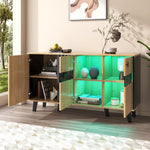 Sideboard, 140x78.5x41 cm, LED Lighting & Glass, Wood and Black