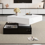 Coffee Table, 360° Rotating Top, 3 Drawers, Liftable, White & Black
