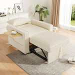 Multifunctional Foldable Sofa Bed 1-Seater Recliner USB Charging Space-Saving Corduroy Fabric Beige