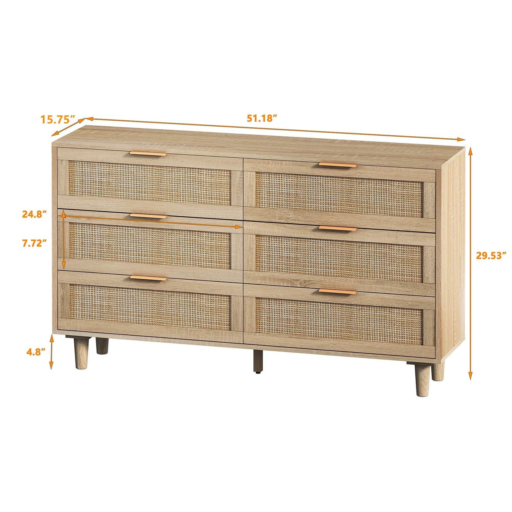 Rattan Storage Cabinet 6-Drawer 130cm Natural