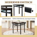 Minimalist Round Table Set 100cm with 4 PU Armchairs - Black Wood Look