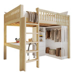 Loft Bed with Desk, Wardrobe and 3 Drawers, Natural