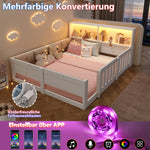 Flatbed Kids Bed 140x200cm with LED Light & Railings, White