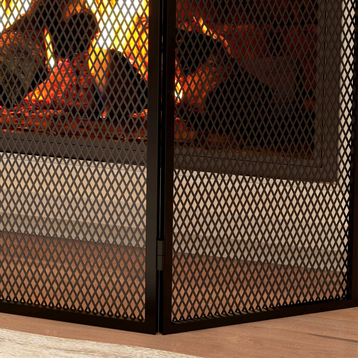 Fireplace Guard, 3 Panels, Folding Screen, Metal, Black
