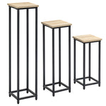 Plant Stand Set 3-piece Flower Stool & Flower Pot Holder Steel Black and Natural