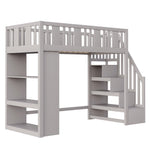 Loft Bed, 90 x 200 cm, Storage Stairs & Compartments, Wood, Grey