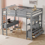 Loft Bed 140x200cm Storage Drawers Under-Bed Desk - Grey