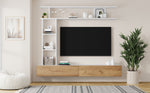 TV Wall Unit Set, Media Wall Display Cabinets Freestanding & Wall-Mounted for up to 80" TV, White + Wood Color