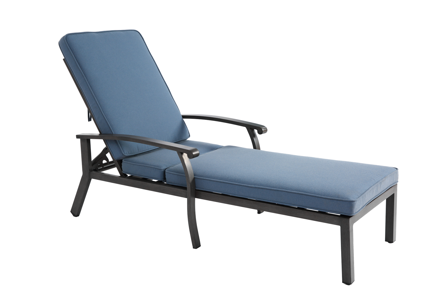 Lounge Patio Chair, Adjustable Reclining Rustproof Aluminum, Waterproof Blue Cushion