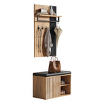 Shoe Cabinet Bench Hallway Furniture 2 Doors 3 Hooks Black and Natural Color