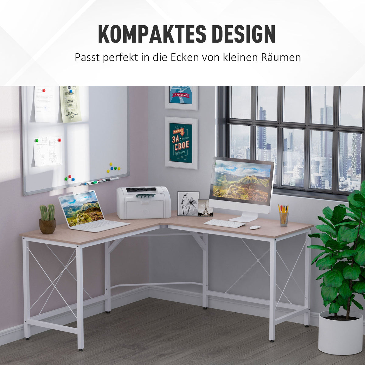 L-Shaped Corner Desk 150x150cm Home Office MDF Natural Color