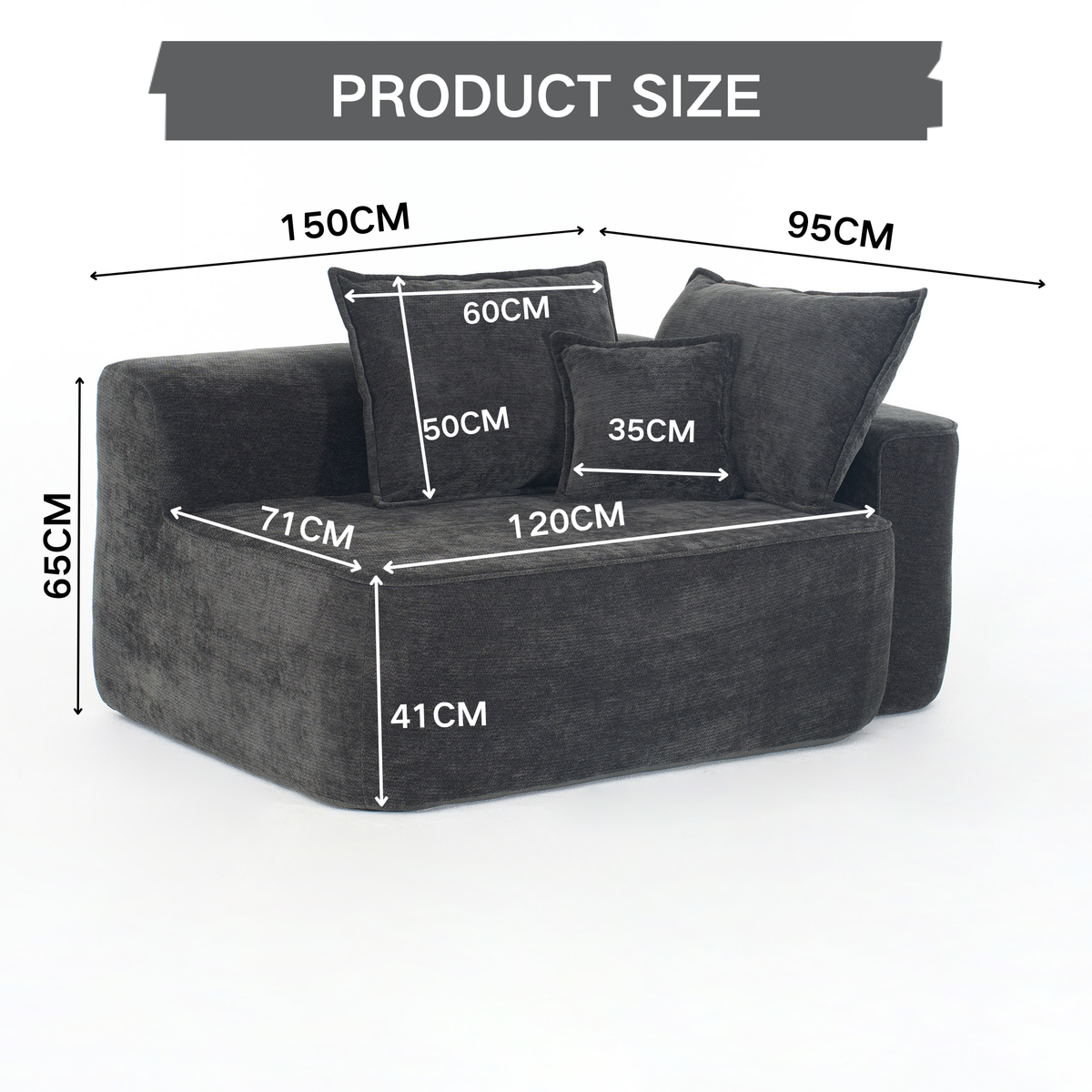2-Seater Sofa with Side Pockets and No Assembly, Black
