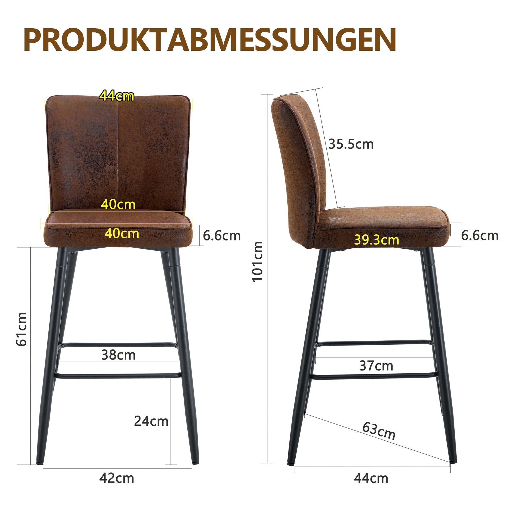 Bar Chair Set 101cm High 2-Piece - Brown Technology Fabric