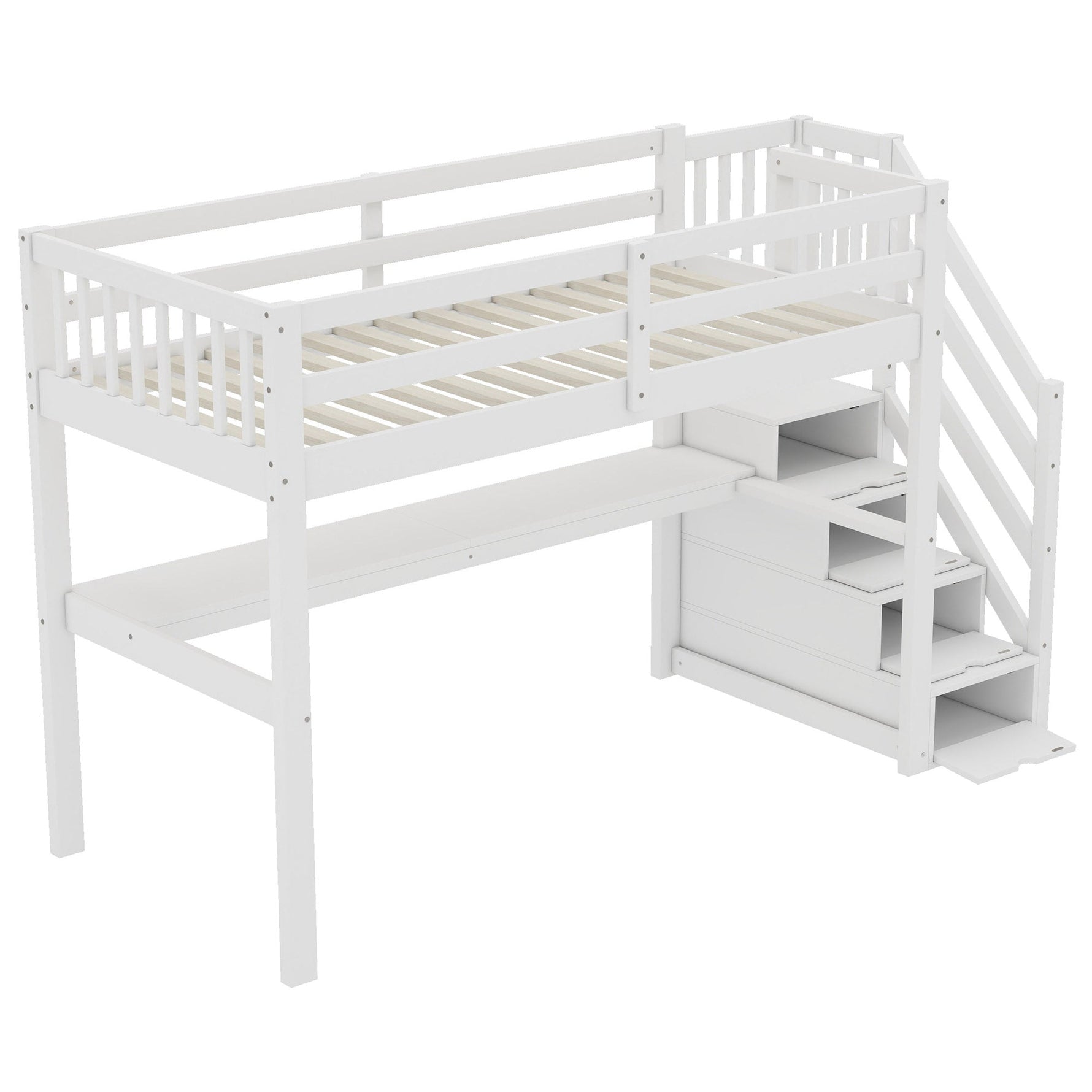 Loft Bed 90x200 Storage Drawers Under-Bed Desk - White