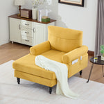 Single Sofa Lounger with Side Pockets and Wooden Legs, Chenille Fabric
