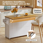 Kitchen Island Fold-down Worktop, 4 Doors 3 Drawers, White