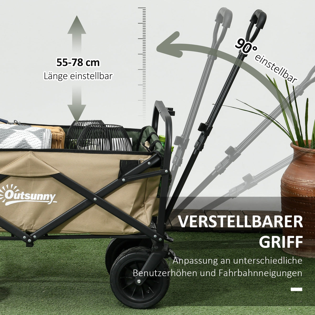 Handcart Foldable Cargo Cart, 100 kg, Khaki Oxford