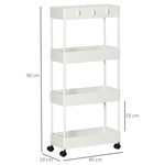Rolling Kitchen Shelf, 4-Tier Storage with Wheels & Brakes, White
