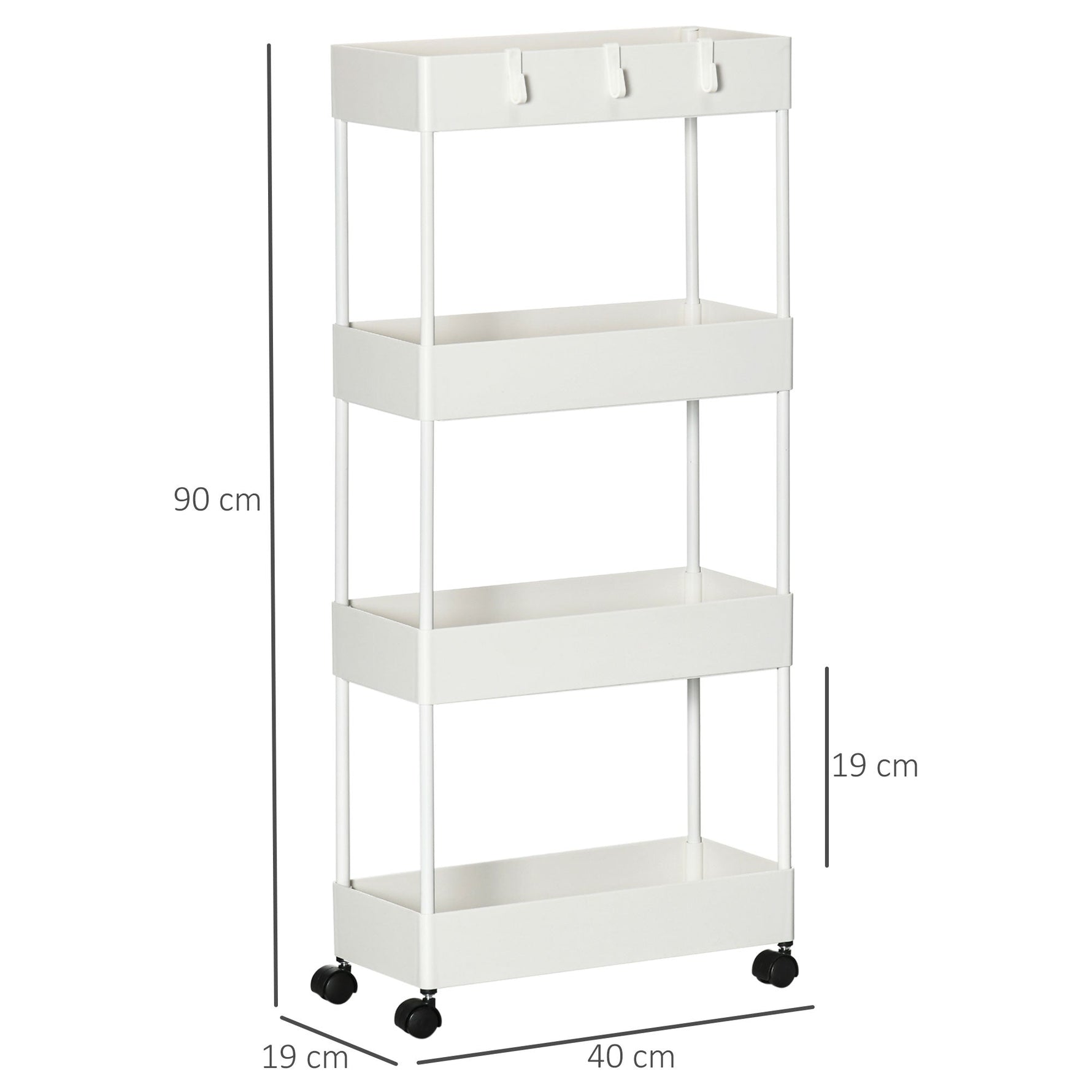 Rolling Kitchen Shelf, 4-Tier Storage with Wheels & Brakes, White