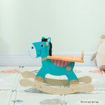 Rocking Donkey Toy with Handles and Swing Seat, Blue-Green