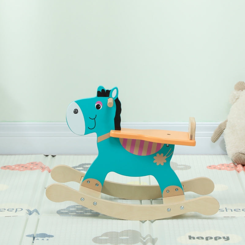 Rocking Donkey Toy with Handles and Swing Seat, Blue-Green