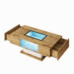 Coffee Table with Color-Changing LED Light, Glass, Two Drawers