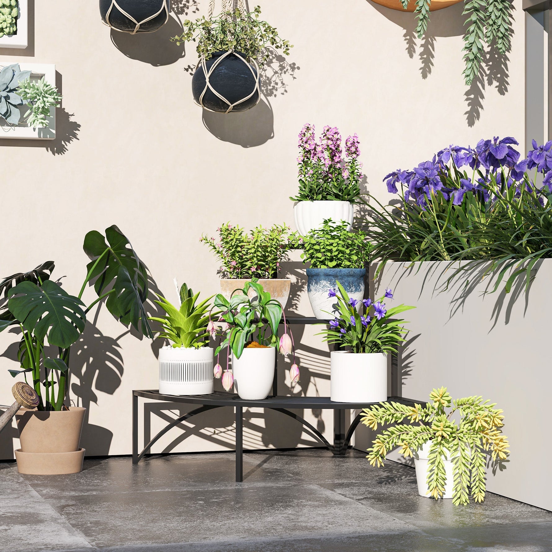 3-Tier Plant Stand, Metal Flower Shelf, 60cm High, Black