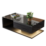Coffee Table with Glass and LED Effect, High-Gloss Black