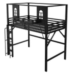Children's Loft Bed 90x200cm with Roof & Storage, Black Metal