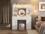 LED Dressing Table with Mirror & Storage Drawers, White