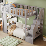 Loft Bed, 90 x 200 cm, Storage Stairs & Compartments, Wood, Grey