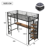 Loft Bed with Desk & Shelves 90x200cm - Black & Dark Wood