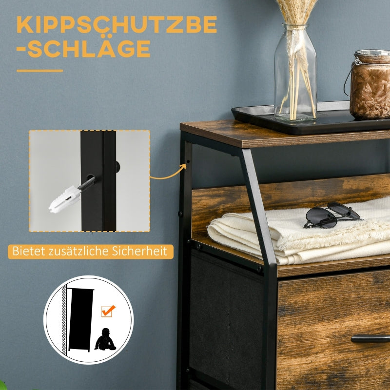 Fabric chest of drawers with 3 drawers, steel frame, rustic brown