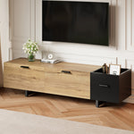 Modern TV Cabinet with Drawers and Open Compartments, Wood and Black
