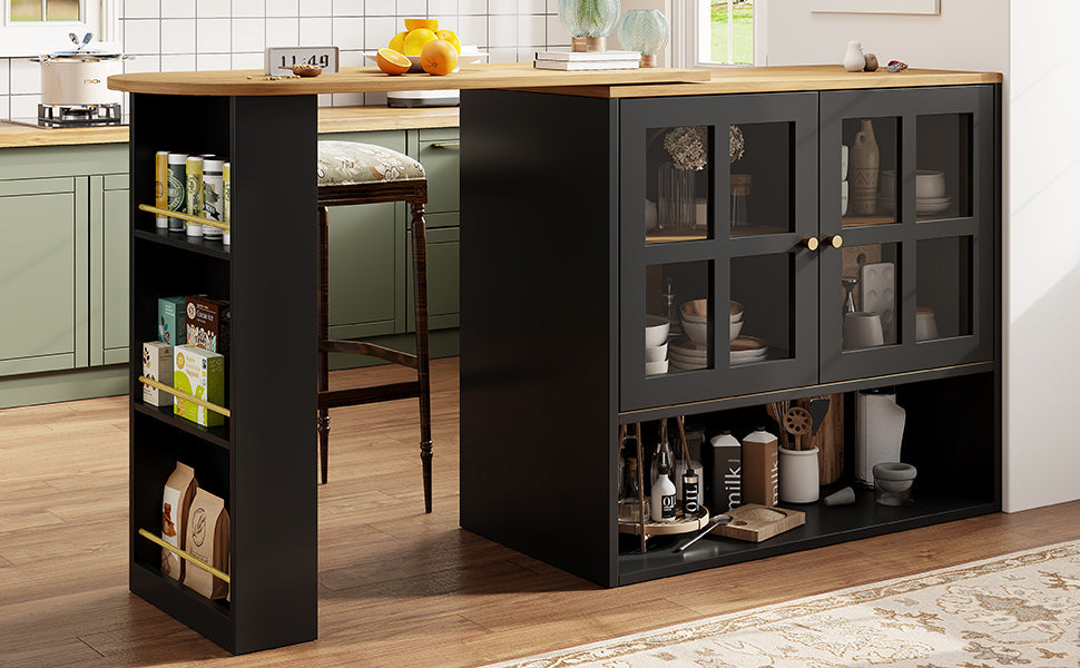 Dining Bar, 360° Rotating Multifunctional with 5 Shelves, Black