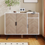 Modern storage cabinet, sideboard with drawer and adjustable shelves, white and wood look
