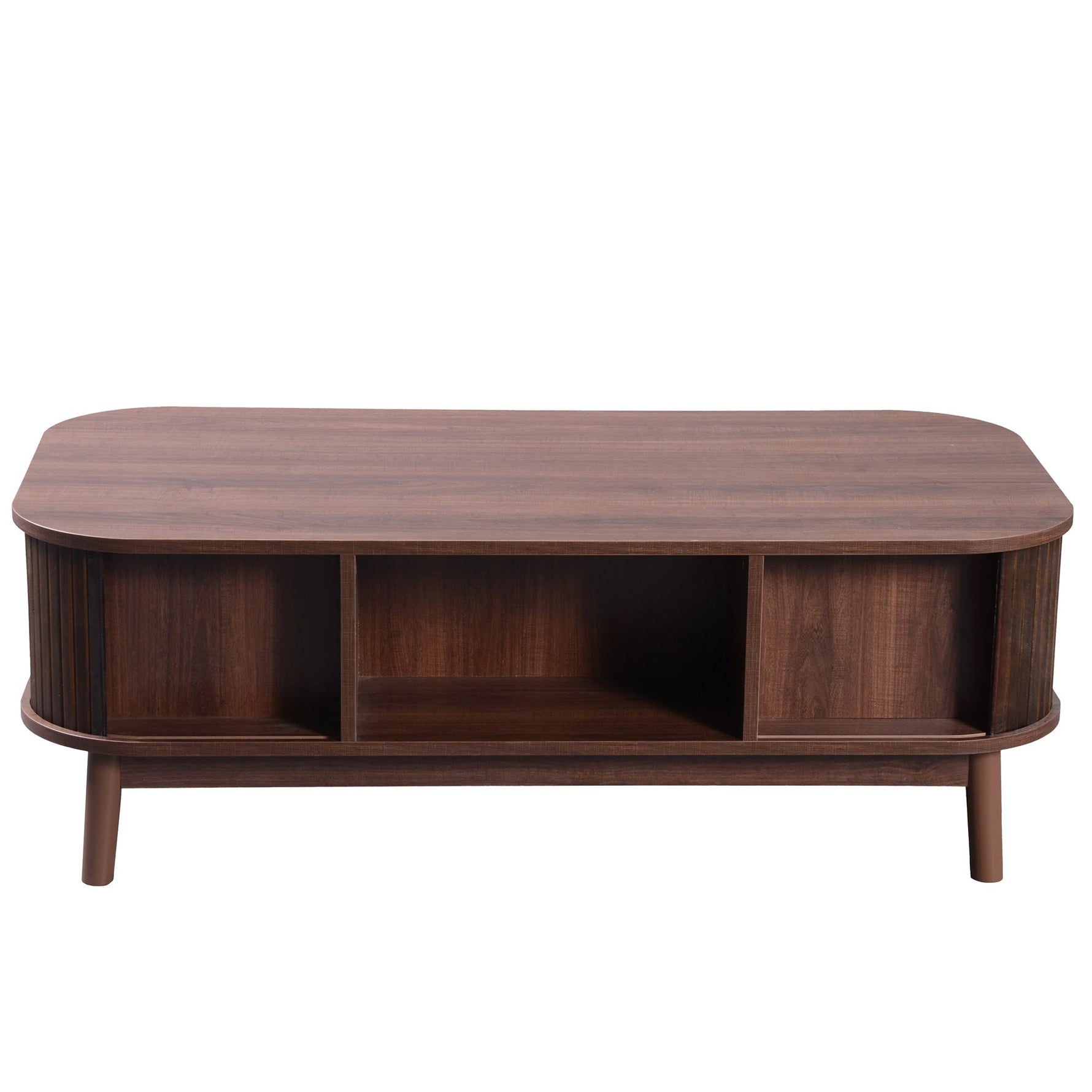 Coffee Table - Rattan, Drawers, Sliding Doors, Solid Wood, Natural Style