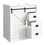 Bathroom Vanity Unit with Ceramic Sink and Barn Door Storage, White