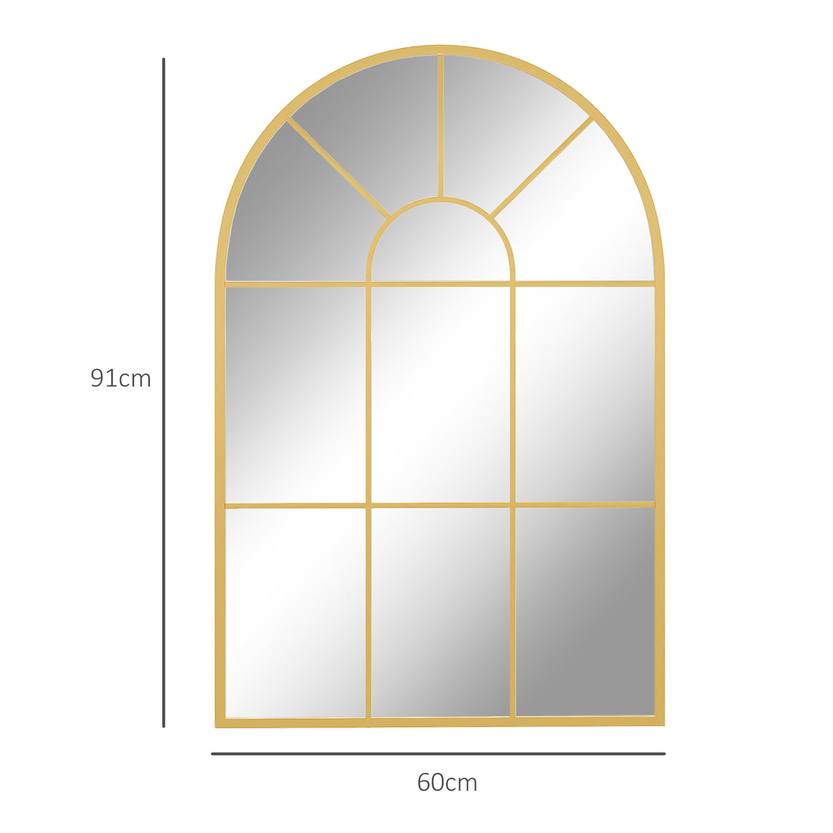 Wall Mirror, 91x60 cm Decorative Window Frame, Gold Metal