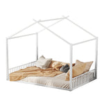 Upholstered Bed 140x200cm Iron Frame House Design - White
