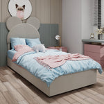 Modern Minimalist Upholstered Bed, Soft Cartoon-Design Headboard, Storage Base, Beige